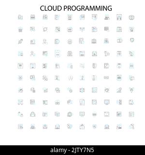 Cloud-Programmierung Symbole, Schilder, Umrisssymbole, Konzept lineare Illustration Linie Sammlung Stock Vektor