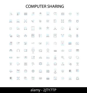 Computer-Sharing-Symbole, Schilder, Umrisssymbole, Konzept lineare Illustration Linie Sammlung Stock Vektor