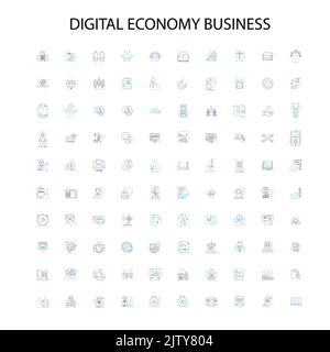 Digitale Wirtschaft Business-Symbole, Schilder, Umrisssymbole, Konzept lineare Illustration Linie Sammlung Stock Vektor