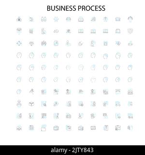 Symbole für Geschäftsprozesse, Schilder, Umrisssymbole, lineare Linien für das Konzept Stock Vektor