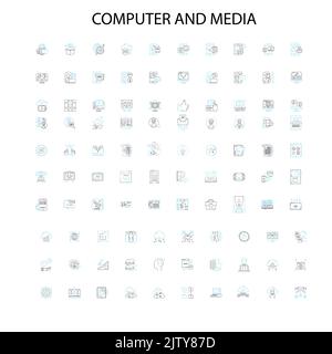 Computer- und Mediensymbole, Schilder, Umrisssymbole, Konzept lineare Illustration Linie Sammlung Stock Vektor