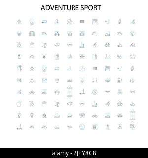 Adventure Sport Symbole, Schilder, Umrisssymbole, Konzept lineare Illustration Linie Sammlung Stock Vektor