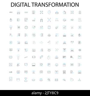 Digitale Transformation Symbole, Schilder, Umrisssymbole, Konzept lineare Illustration Linie Sammlung Stock Vektor