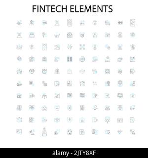 fintech Elemente Symbole, Schilder, Umrisssymbole, Konzept lineare Illustration Linie Sammlung Stock Vektor