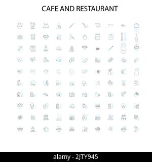 Café und Restaurant Konzept Symbole, Schilder, skizzieren Symbole, Konzept lineare Illustration Linie Sammlung Stock Vektor