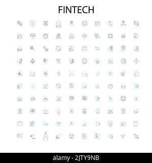 fintech Symbole, Schilder, Umrisssymbole, Konzept lineare Illustration Linie Sammlung Stock Vektor