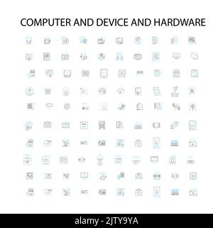 Computer- und Geräte- und Hardware-Symbole, Schilder, Umrisssymbole, Konzept lineare Illustration Linie Sammlung Stock Vektor