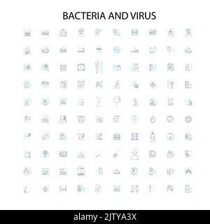 Bakterien und Viren Symbole, Zeichen, Umrisssymbole, Konzept lineare Illustration Linie Sammlung Stock Vektor