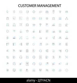 Symbole für das Kundenmanagement, Schilder, Umrisssymbole, Liniensammlung für das Konzept der linearen Illustration Stock Vektor