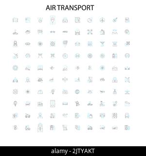 Symbole für den Luftverkehr, Schilder, Umrisssymbole, lineare Illustrationen für das Konzept Stock Vektor