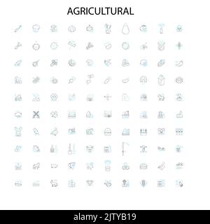 Landwirtschaftliche Symbole, Schilder, Umrisssymbole, Konzept lineare Illustration Linie Sammlung Stock Vektor