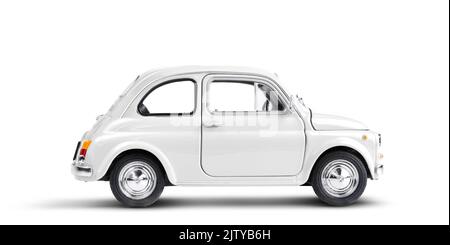 Weiß vintage Spielzeugauto isoliert auf weißem Hintergrund Stockfoto