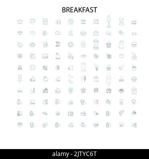 Frühstück Symbole, Schilder, Umrisssymbole, Konzept lineare Illustration Linie Sammlung Stock Vektor
