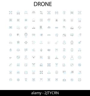 Drohnen Symbole, Schilder, Umrisssymbole, Konzept lineare Illustration Linie Sammlung Stock Vektor