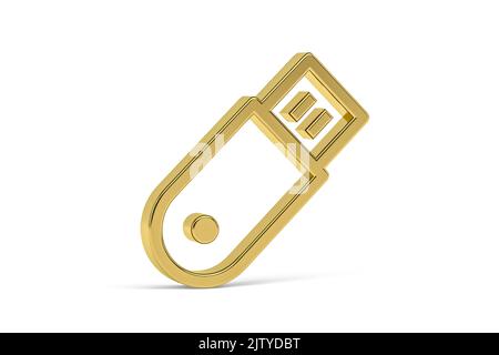 Goldenes 3D-Pendrive-Symbol isoliert auf weißem Hintergrund - 3D Render Stockfoto