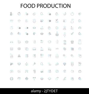 Symbole für die Lebensmittelproduktion, Schilder, Umrisssymbole, Konzept lineare Illustration Linie Sammlung Stock Vektor