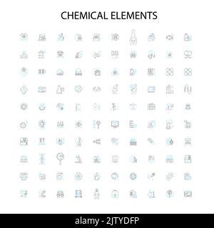 Chemische Elemente Symbole, Schilder, Umrisssymbole, Konzept lineare Illustration Linie Sammlung Stock Vektor