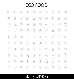 Eco Food Symbole, Schilder, Umrisssymbole, Konzept lineare Illustration Linie Sammlung Stock Vektor