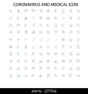 Coronavirus und medizinische Symbole, Zeichen, Umrisssymbole, Konzept lineare Illustration Linie Sammlung Stock Vektor