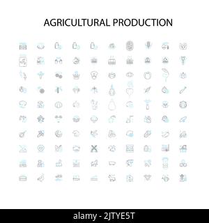 Landwirtschaftliche Produktion Symbole, Schilder, Umrisssymbole, Konzept lineare Illustration Linie Sammlung Stock Vektor