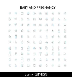 Baby und Schwangerschaft Symbole, Zeichen, Umrisssymbole, Konzept lineare Illustration Linie Sammlung Stock Vektor