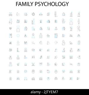 Familienpsychologie Symbole, Zeichen, Umrisssymbole, Konzept lineare Illustration Linie Sammlung Stock Vektor