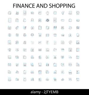 Finanz- und Shopping-Ikonen, Schilder, Umrisssymbole, Konzept lineare Illustration Linie Sammlung Stock Vektor
