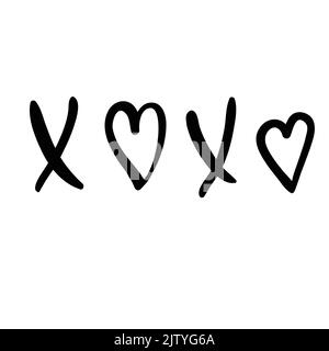 Satz von handgezeichneten Herzen. Handrawn XOXO Kalligraphie rauer Herzmarker isoliert auf weißem Hintergrund. Vektorgrafik für Ihr Grafikdesign Stock Vektor