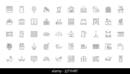 Apartment Konzept Illustration, lineare Symbole, Linie Zeichen gesetzt, Vektor-Sammlung Stock Vektor