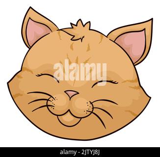 Niedliches weibliches Katzengesicht mit quiff, gelbem und gestreiftem Fell auf weißem Hintergrund. Stock Vektor