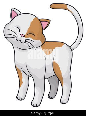 Isoliertes Design von stehenden niedlichen Katze mit Fell und braunen Flecken, über weißem Hintergrund. Stock Vektor