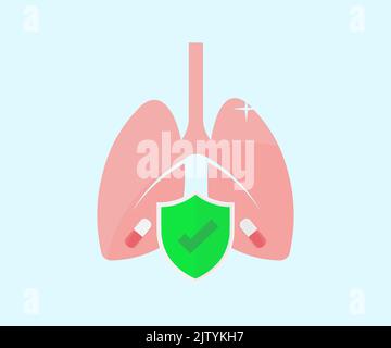 Das Konzept der Pneumologie und eines Logos für ein gesundes Atmungssystem. Kapsel Pillen. Gesunde Lunge, Atemwege, Prävention von Krankheiten. Stock Vektor