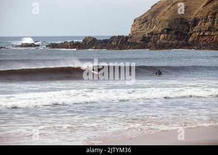 Surfen im Melvich Bay Sutherland an der Nordküste 500 Stockfoto