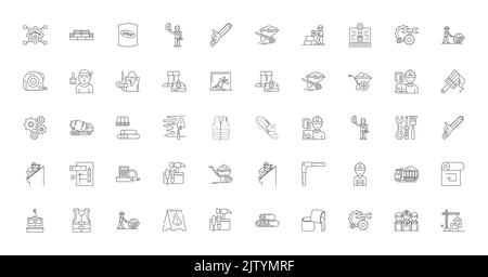 Builder-Konzeptdarstellung, lineare Symbole, Linienzeichen-Set, Vektorsammlung Stock Vektor