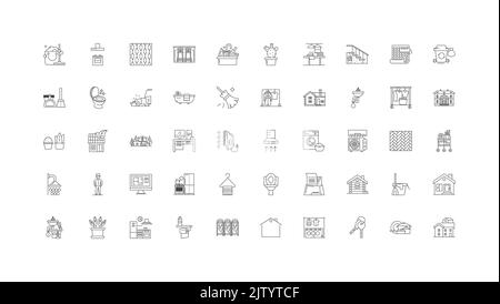 Haushaltsideen, lineare Symbole, Linienschilder, Vektorsammlung Stock Vektor