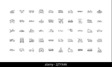 Transportideen, lineare Symbole, Linienschilder, Vektorsammlung Stock Vektor