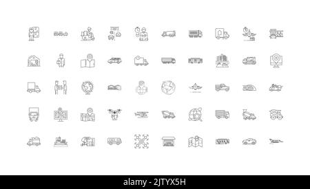 Ideen für den Transport, lineare Symbole, Linienschilder, Vektorsammlung Stock Vektor
