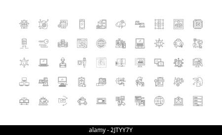 Ideen zu Netzwerktechnologien, lineare Symbole, Linienzeichen, Vektorsammlung Stock Vektor