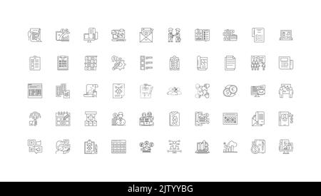 Programm-Konzeptdarstellung, lineare Symbole, Linienzeichen-Set, Vektorsammlung Stock Vektor