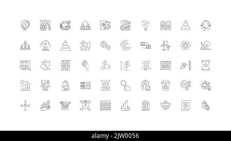 Darstellung des Systemkonzepts, lineare Symbole, Satz von Linienschildern, Vektorsammlung Stock Vektor