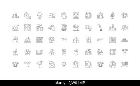 Arbeiten von zu Hause aus Ideen, lineare Symbole, Linienschilder Set, Vektor-Sammlung Stock Vektor