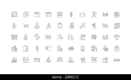 Abbildung des Konzepts für Vertriebsmitarbeiter, lineare Symbole, Satz von Linienschildern, Vektorsammlung Stock Vektor