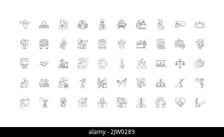 Mentor Konzeptdarstellung, lineare Symbole, Linienzeichen-Set, Vektorsammlung Stock Vektor