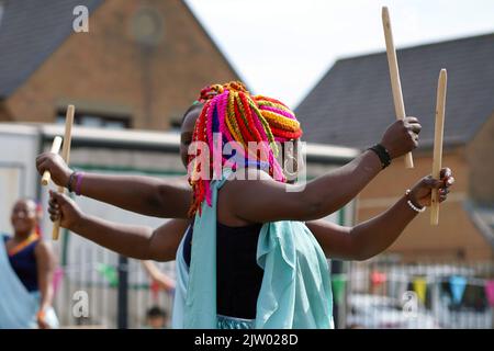 Ingoma Nshya Drummers aus Ruanda beim Clifton Street Festival 2022 Stockfoto