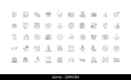 Steuern Ideen, lineare Symbole, Linienzeichen gesetzt, Vektor-Sammlung Stock Vektor