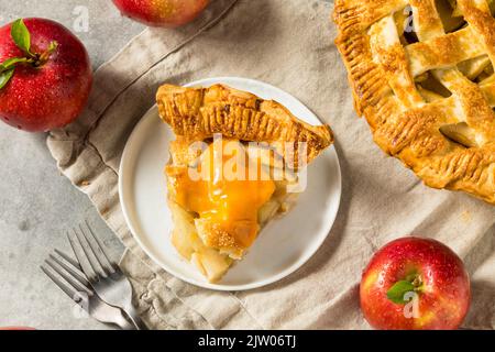 Hausgemachter süßer amerikanischer Apfelkuchen mit Cheddar-Käse-Slice auf der Oberseite Stockfoto