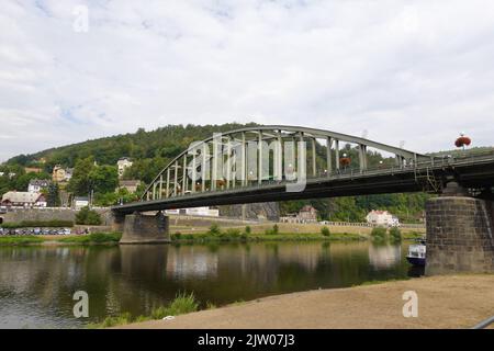 Tyrs-Brücke über die Elba, Decin, Tschechien, Europa Stockfoto