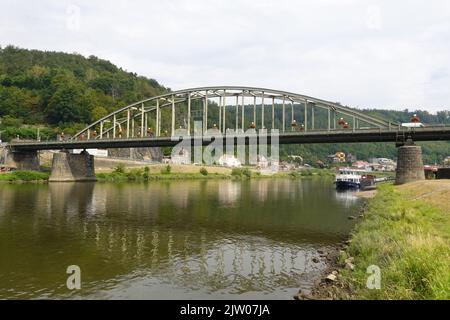 Tyrs-Brücke über die Elba, Decin, Tschechien, Europa Stockfoto