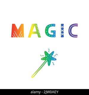 Handgezeichnete skandinavische Schriftzüge Magie isoliert auf weißem Hintergrund. Stock Vektor