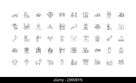 Farming-Konzept Illustration, lineare Symbole, Linie Zeichen gesetzt, Vektor-Sammlung Stock Vektor